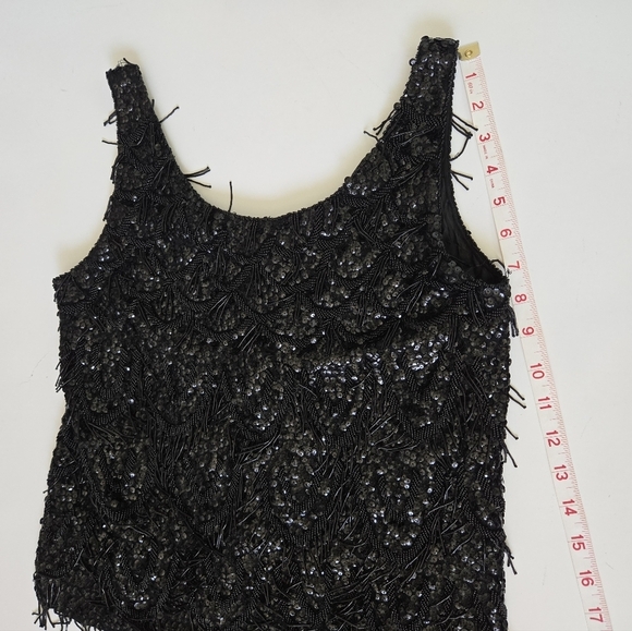 VTG 60s Heavy Beaded & Sequin Scoop Neck Glam Rock Women's Small Lambs Wool Silk - Picture 17 of 17